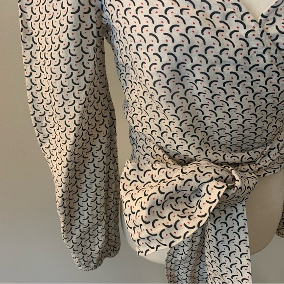 Billabong x Sincerely Jules Printed 100% Linen Long Sleeve Wrap Top Blouse - Picture 10 of 14